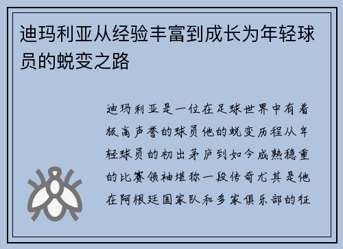 迪玛利亚从经验丰富到成长为年轻球员的蜕变之路 迪玛利亚从经验丰富到成长为年轻球员的蜕变之路