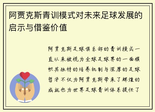 阿贾克斯青训模式对未来足球发展的启示与借鉴价值