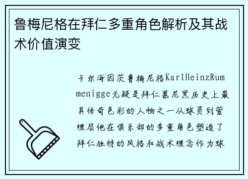 鲁梅尼格在拜仁多重角色解析及其战术价值演变